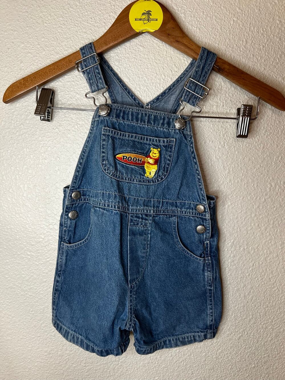 Vintage | Disney Pooh bear surf board embroidered shortalls short overalls 12M